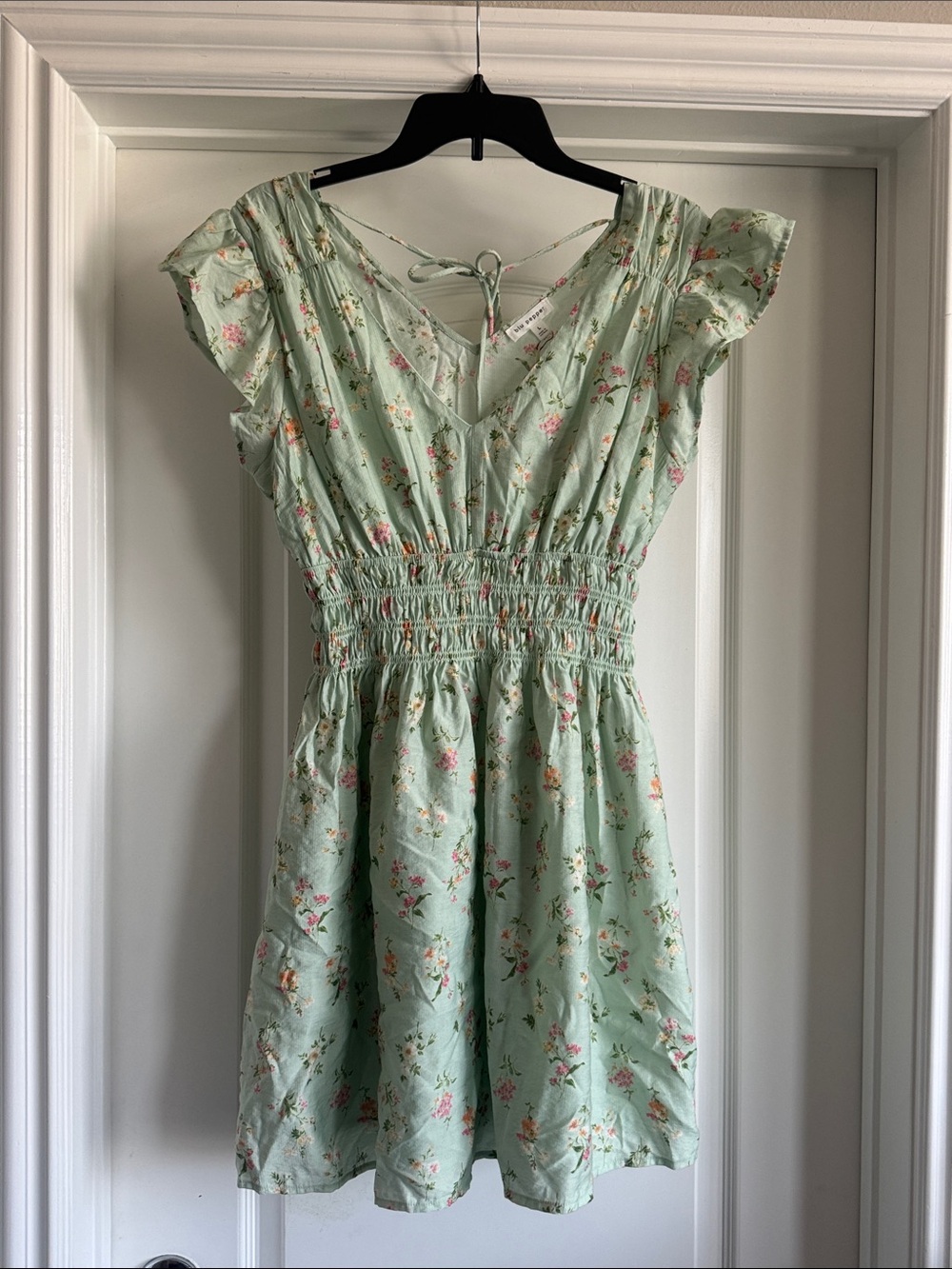 Mint Green Floral Smocked Waist Dress